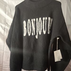 a new day Black and White Bonjour Sweater